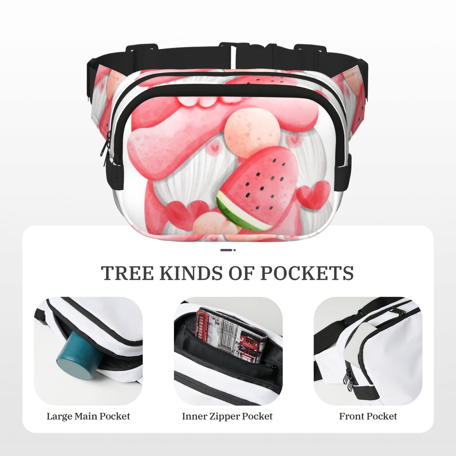 Picia Watercolor Tropical Gnomes Print Square Double-Layer Waist Bag Mini Adjustable Waist Belt Bag Exercise Running Travel Hiking