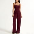 thumbnail image 5 of Stamzod Summer Jumpsuits for Women 2026 Trendy Fashion Halter Sleeveless Wide Leg Jumpsuit Loose Casual Black Romper with Pocket Beach Vacation Clothes Wine L, 5 of 6