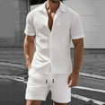 thumbnail image 4 of Handshe Men's Athletic Shorts and Button-Down Shirt Set, Solid Color with Drawstring and Pockets for Sports and Daily Use, 4 of 9