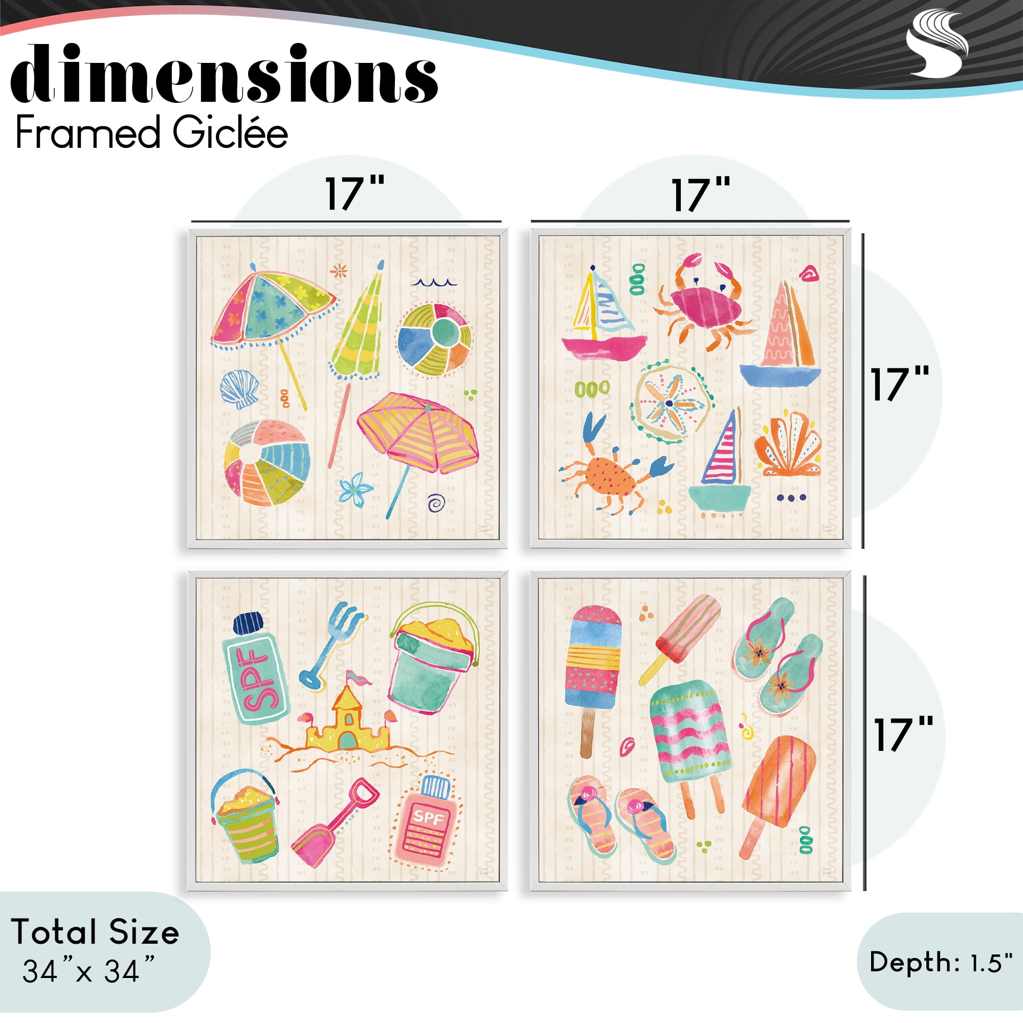 Stupell Industries Beach & Boats Collection 4 Piece White Framed Giclee Art Set, design by Dina June