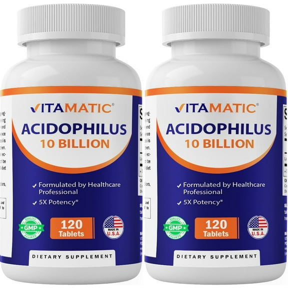 Vitamatic Acidophilus Probiotic - 10 Billion CFU - 2 Pack, 120 Tablets Each