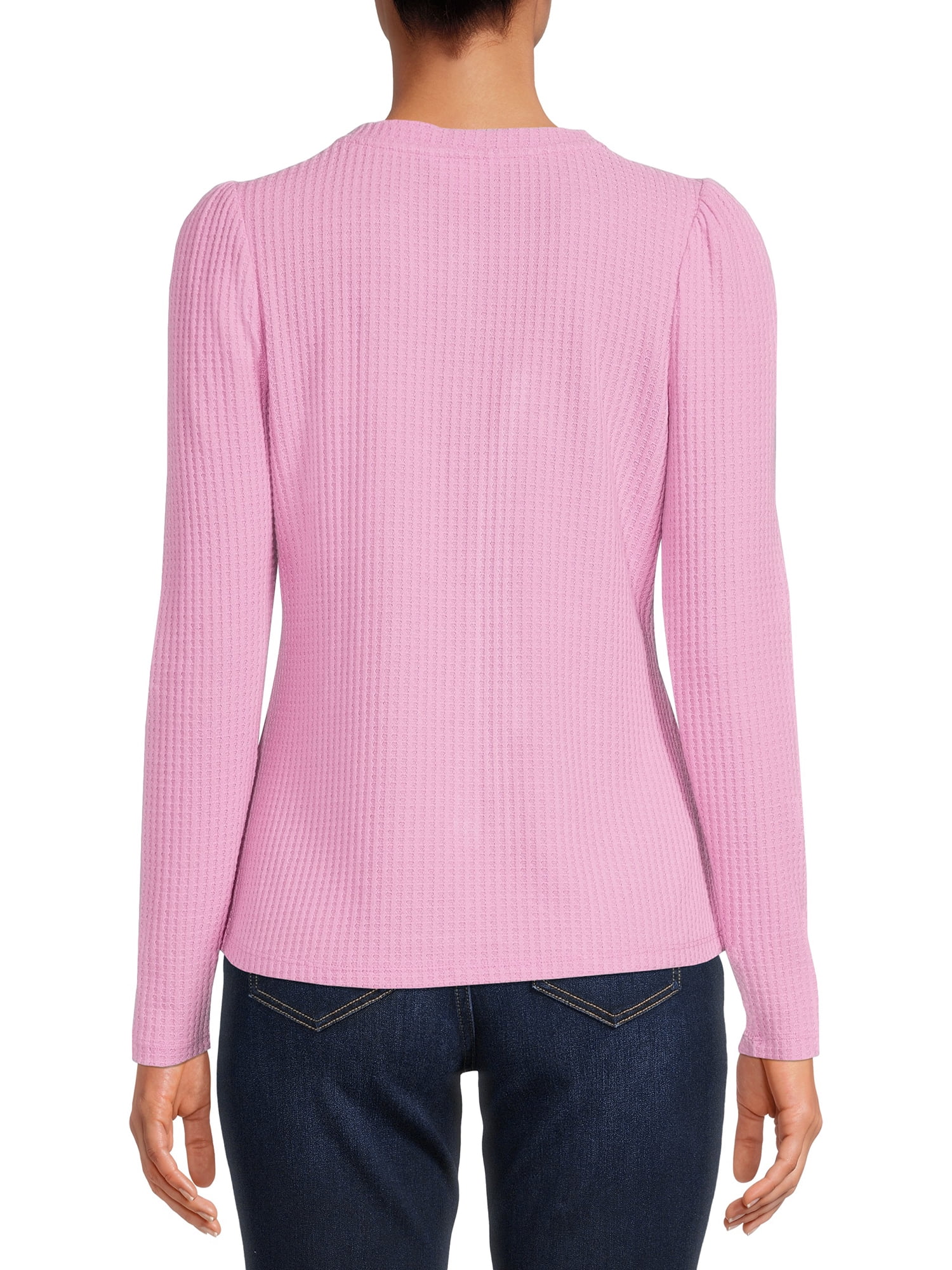 Time And Tru Women's Waffle Henley Top