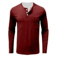 thumbnail image 2 of BXINGOHAI Mens Fashion Henley Shirts Long Sleeve Button Cotton T-Shirt with Pocket Wine L, 2 of 4