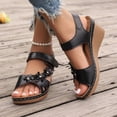 thumbnail image 5 of HTHLVMD Women's Flower Wedge Sandals, Adjustable Strap Open Toe Shoes, Sandals for Women Dressy Wedge: Comfortable Summer Shoes 2026 Walking Platform Footwear for Beach Vacation, Black 5.5, 5 of 5