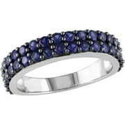 1-7/8 Carat T.G.W. Created Blue Sapphire Sterling Silver Double-Row Semi-Eternity Ring