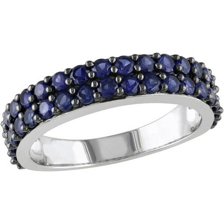 1-7/8 Carat T.G.W. Created Blue Sapphire Sterling Silver Double-Row Semi-Eternity Ring