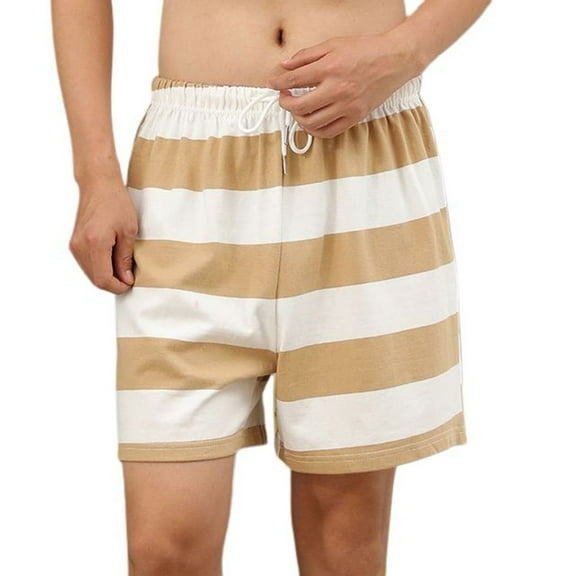 Defitshape Men's 100 Cotton Pajamas Shorts Striped Soft Drawstring Cool Elastic Waist Lightweight Lounge Walking Shorts Summer Sleepwear Mustard Yellow XX-Large