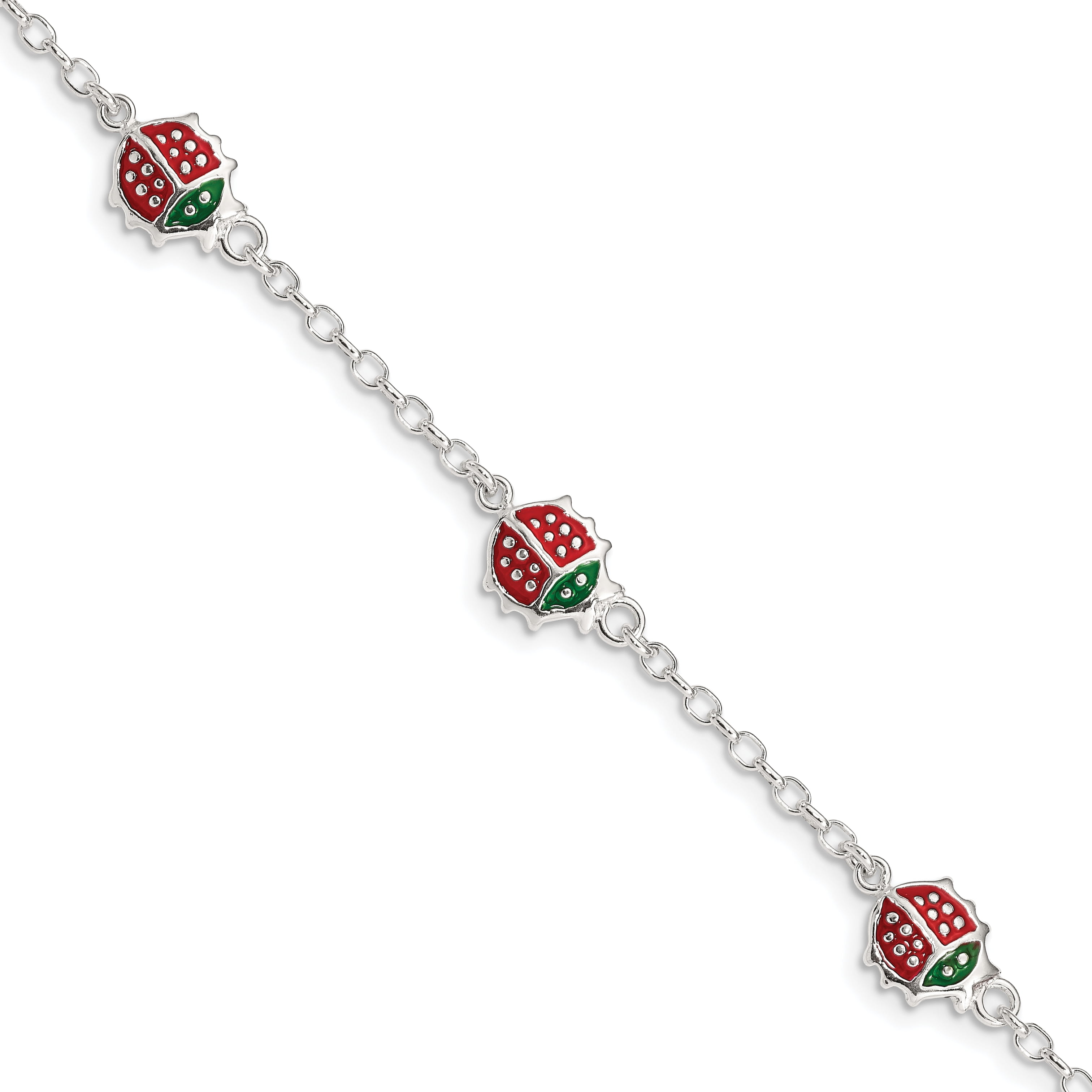 925 Sterling Silver Red Enamel Ladybugs Childs 5 Inch Plus 1 Extension