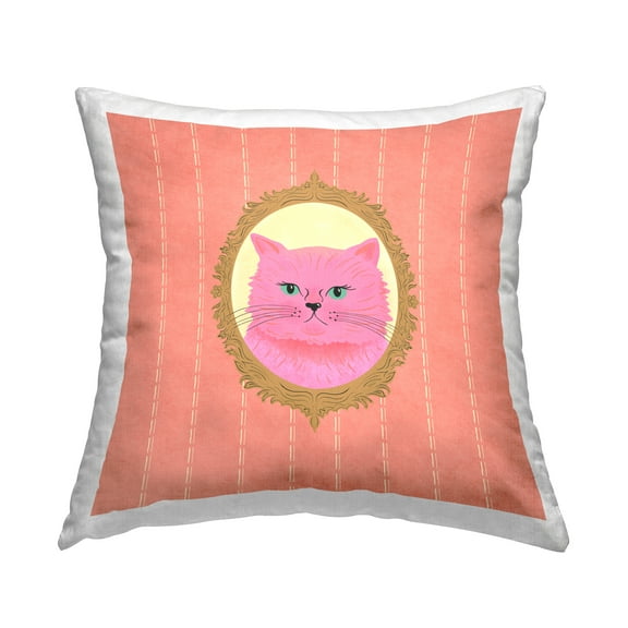 Stupell Industries Pink Cat Portrait Decorative Printed Throw Pillow Design by Carrie Cantwell.