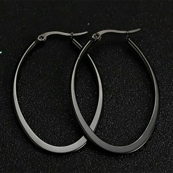 Black Stainless Steel Big Oval Hoop Earrings Women's Party Jewelry Anti-allergy