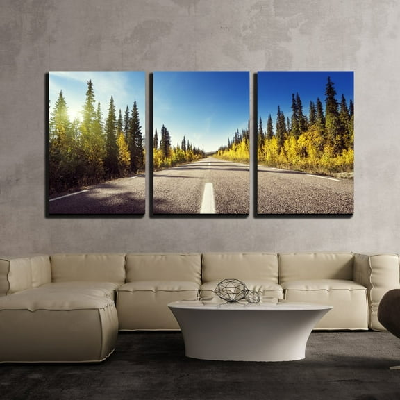 wall26 - 3 Piece Canvas Wall Art - Road in Autumn Forest, Sweden - Modern Home Art Stretched and Framed Ready to Hang - 16"x24"x3 Panels