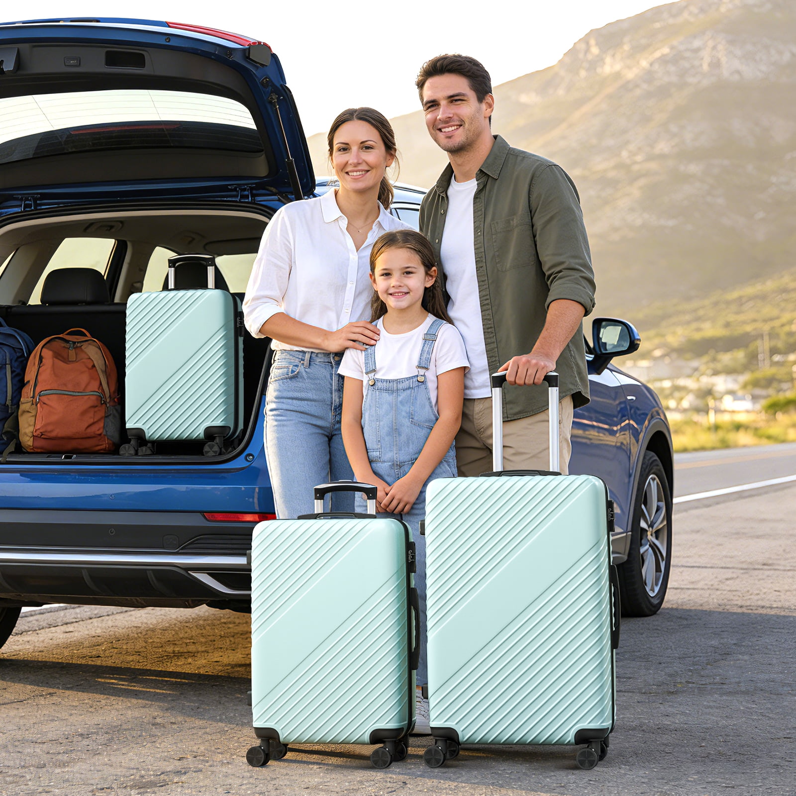 3-Piece Luggage Set - Carry-On & Large& Medium Checked Luggage with Dual Spinner Wheels - Durable Polypropylene Hardshell - TSA Lock, Airline-Approved - Expandable Hard Shell(Green)