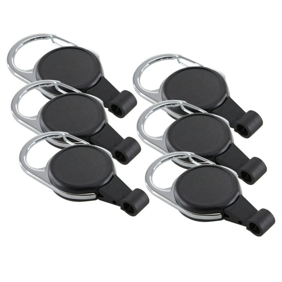 SICURIX No-Twist Carabiner ID Card Reel with Slot Hook, Black, Pack of 6