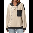 thumbnail image 1 of Sudadera con Capucha para Mujer 2025, Cuello Abotonado, Cordón Ajustable, Sudadera Informal de Larga, Camisetas. Albaricoque L, 1 of 9