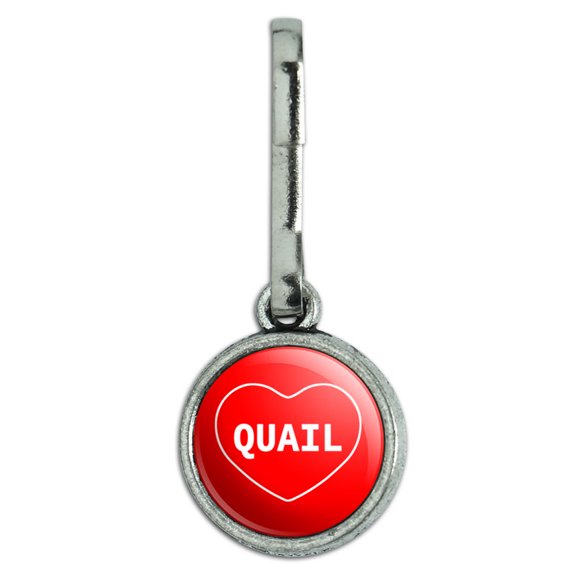 Quail I Love Heart Charm Zipper Pull