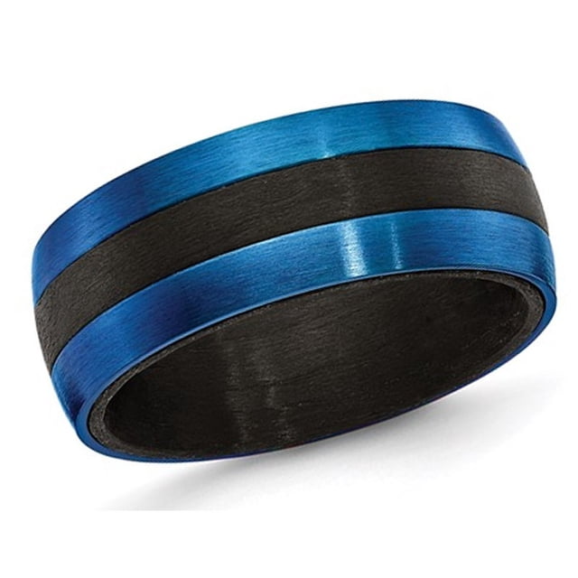 Bague Homme Bleue en Fibre de Carbone Plaquée IP en Acier Inoxydable 8mm
