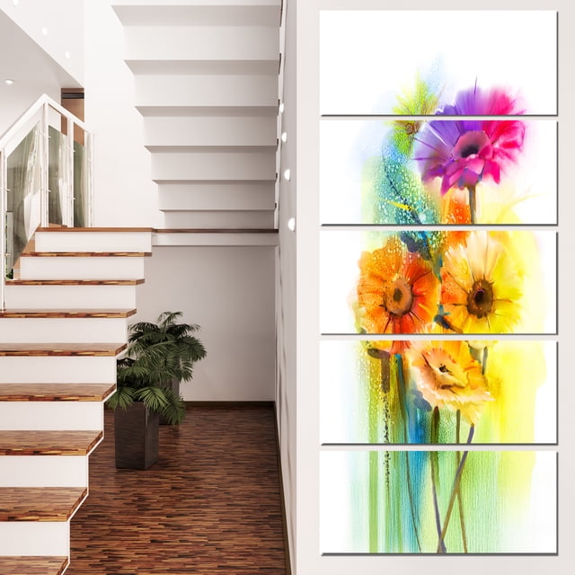 Fleurs de Gerbera Jaune Orange Violet - Grande Impression sur Toile Florale
