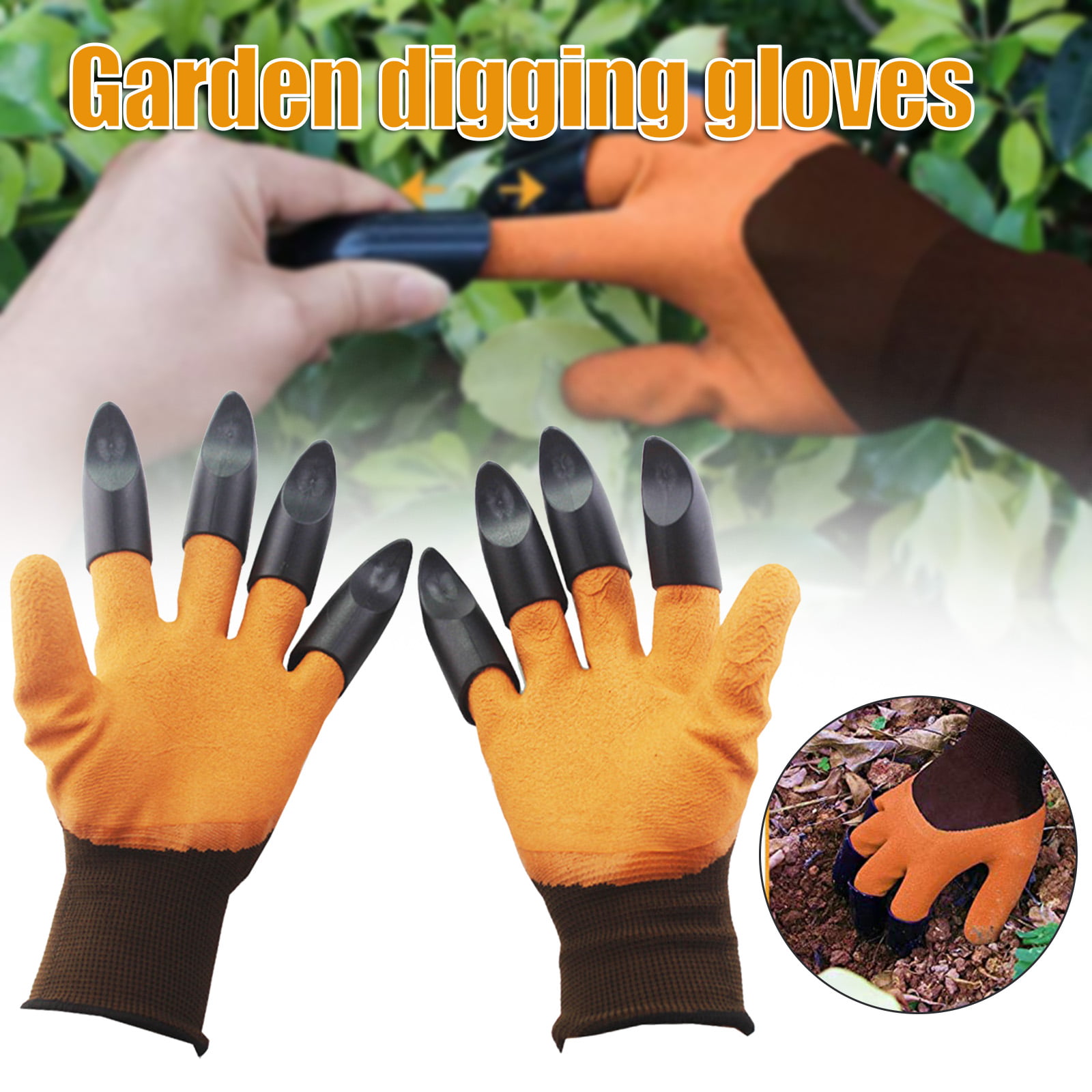 Garden Genie Gloves w/ Fingertip Claws Digging  Planting Gardening Tool Set 