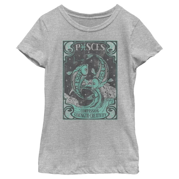Girl's Lost Gods Vintage Pisces Card  Graphic Tee Athletic Heather Large