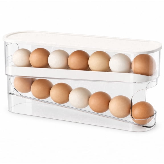Qiucioku Auto Rolling Fridge Egg Organizer, Space Saving Eggs Dispenser for Refrigerator Storager, Home Egg Holder, 1 pack