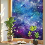 Dreamy Galaxy Window Privacy Film, Universe Starry Sky Shine Stars Colorful Modern Stained Glass Rainbow Film Decorative Window Clings, Static Cling Sun Blocking Stickers 23.6" x 78.7"