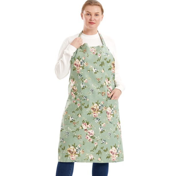 Apronner Delantales De Algodón Y Lino Para Hornear, Talla Grande, Para Mujer, Con Bolsillos, Cocina, Flor No.25