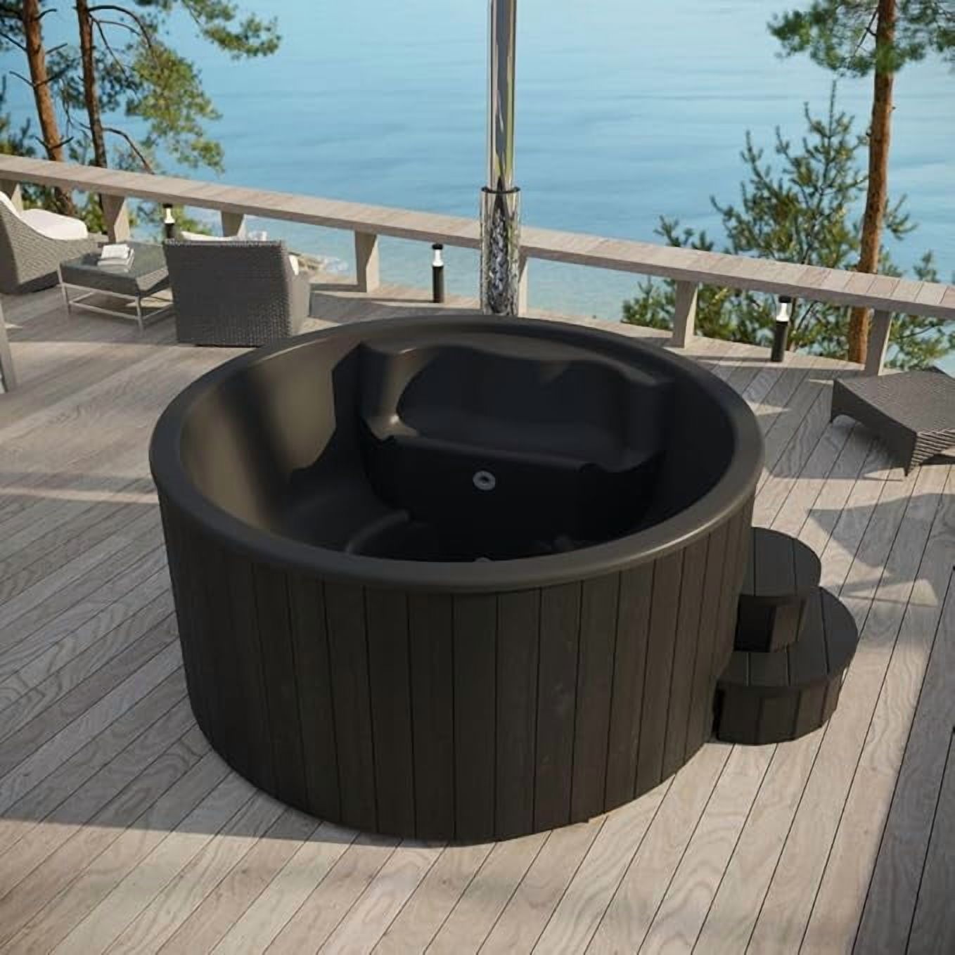 Model S4B Wood-Fired Hot Tub Soak-Series Home Wood-Burning Hot Tub, Black, Up to 6 Persons