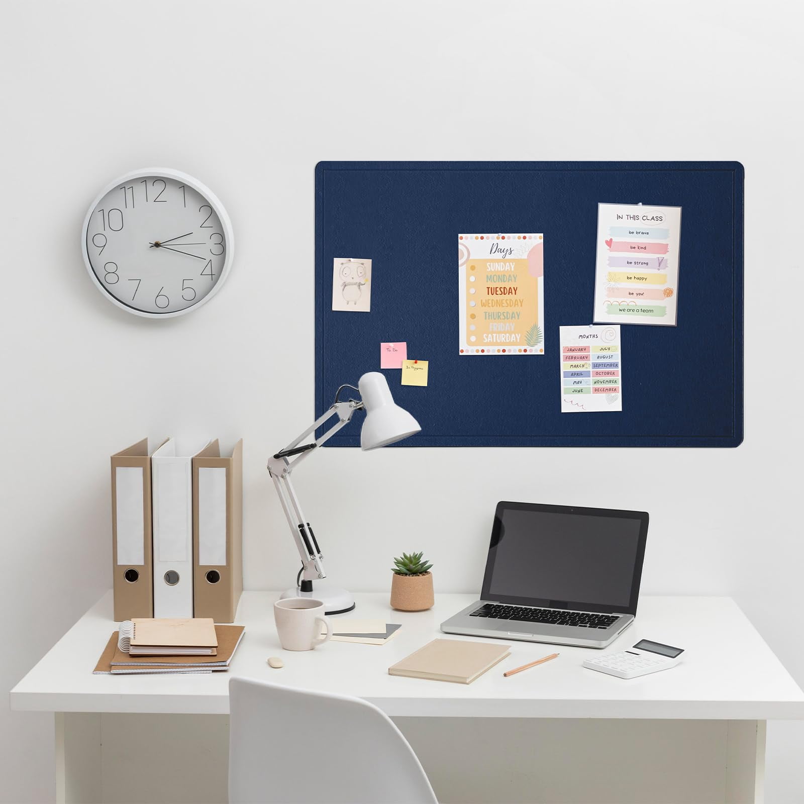 Bulletin Board  36 X 24 Inches Felt - Decorative Pin Cork Alternative For Wall 3' 2' Foldable Self-adhesive Vision Prayer With 20 Pushpins Dark Blue