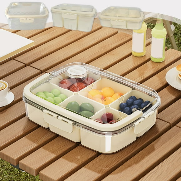 Large Capacity Portable Snack Storage Box Tray with Lid & Foldable Handle Food-Grade Plastic Organizer Silicone Seal Snap Closures Spring Lock 13 x 9.8 x 5.3 in 1Pc Travel Fruit Candy