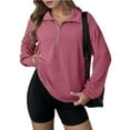 thumbnail image 2 of NMMUED Half Zip Pullover Women, Oversized Sweatshirt for Women, Pullover Sweatshirts for Women, Womens Sweatshirts No Hood, Athleisure Women, Hot Pink XL, 2 of 8