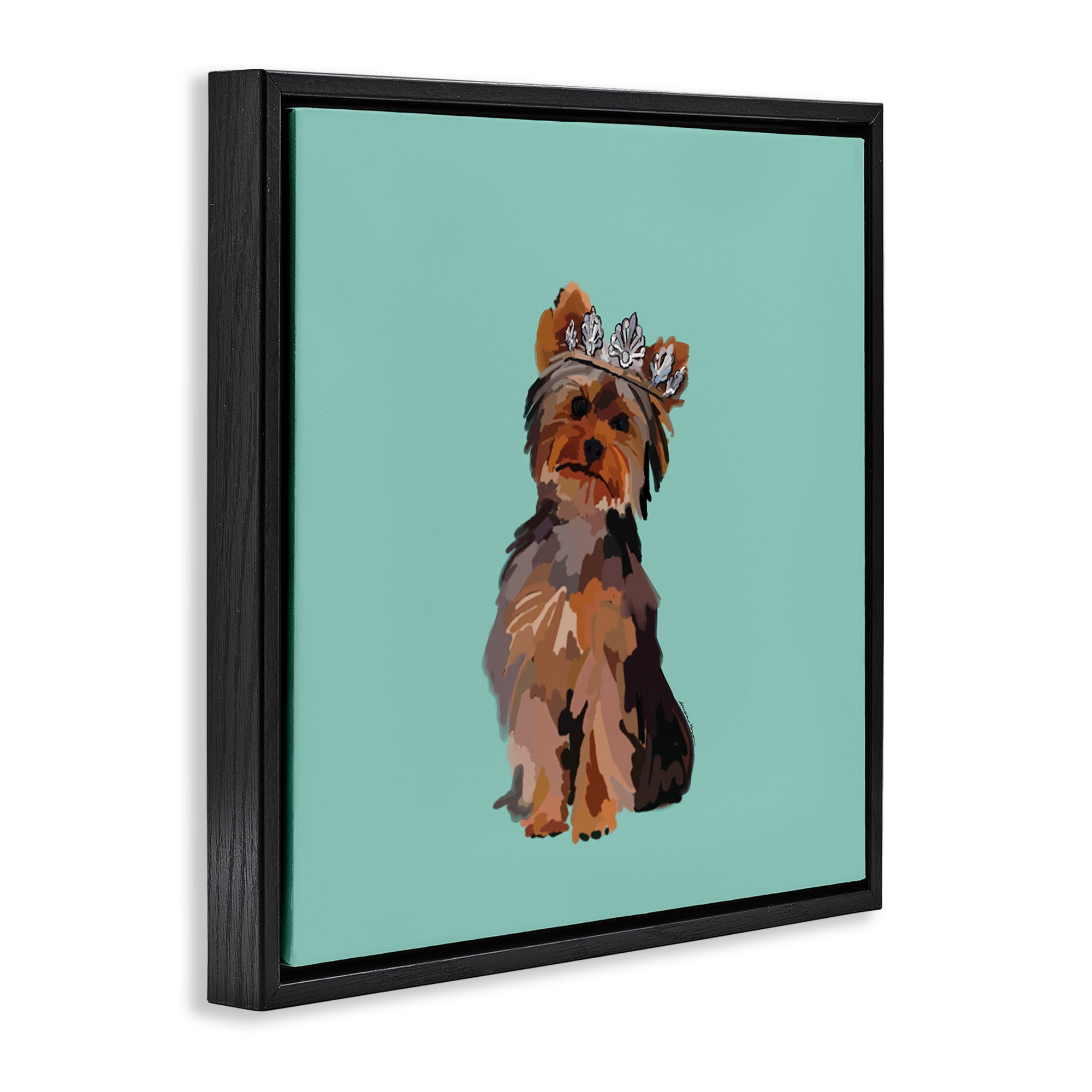 Stupell Industries Terrier with Crown Animals Painting Black Floater Framed Canvas Art Print Wall Art, 18 x 18