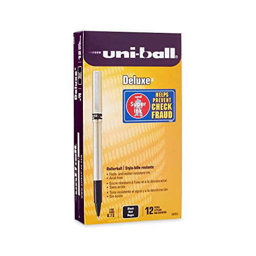 uniball Deluxe Rollerball Pens, Fine Point (0.7mm), Black, 12 Count