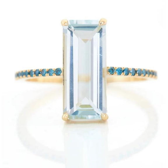Vintage Aquamarine & Emerald Ring- Sterling Silver Ring- March Birthstone- Aquamarine Engagement Ring- Promise Ring-Anniversary Gift For Her