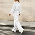 thumbnail image 5 of Women's Zip Up Cropped Jacket 2 Piece Loungewear Soft Velour Top Wide Leg Pants Sets with Pockets Loose Casual Tracksuit Y2K Streetwear White, 5 of 7