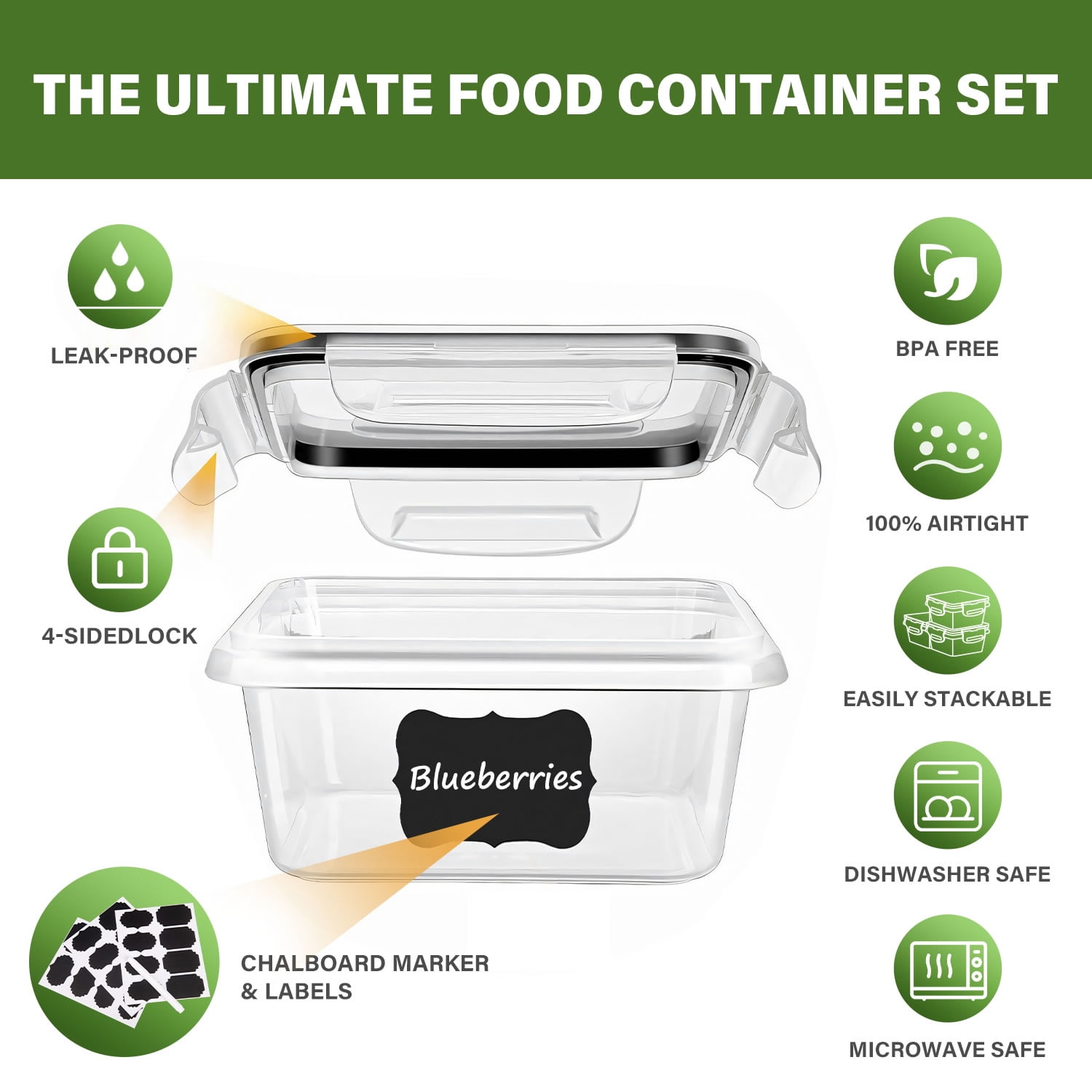 Stelive 56 Pack Food Storage Container Set, Leak Proof Lunch Boxes, Microwave, Dishwasher & Freezer Safe, BPA-Free Clear Plastic Storage Containers for Home & Kitchen Organization with Labels & Pen
