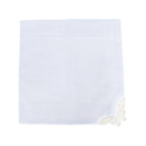 OOKWE 28x28cm Women Plain White Square Handkerchiefs Crochet for Butterfly Lace Corner
