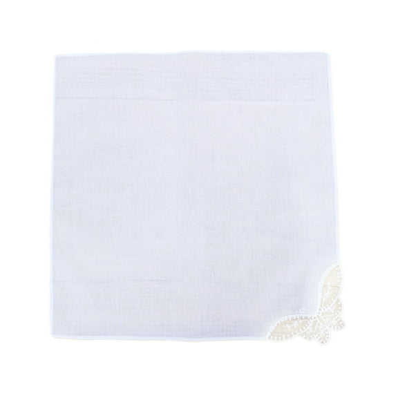 OOKWE 28x28cm Women Plain White Square Handkerchiefs Crochet for Butterfly Lace Corner