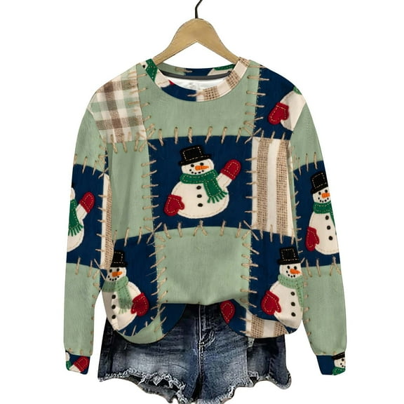 Makaor Fall Sweatshirts for Women Christmas Plus Size Crew Neck Tops Graphic Long Sleeve Pullover Tees Fleece Cute Vacation Clothes