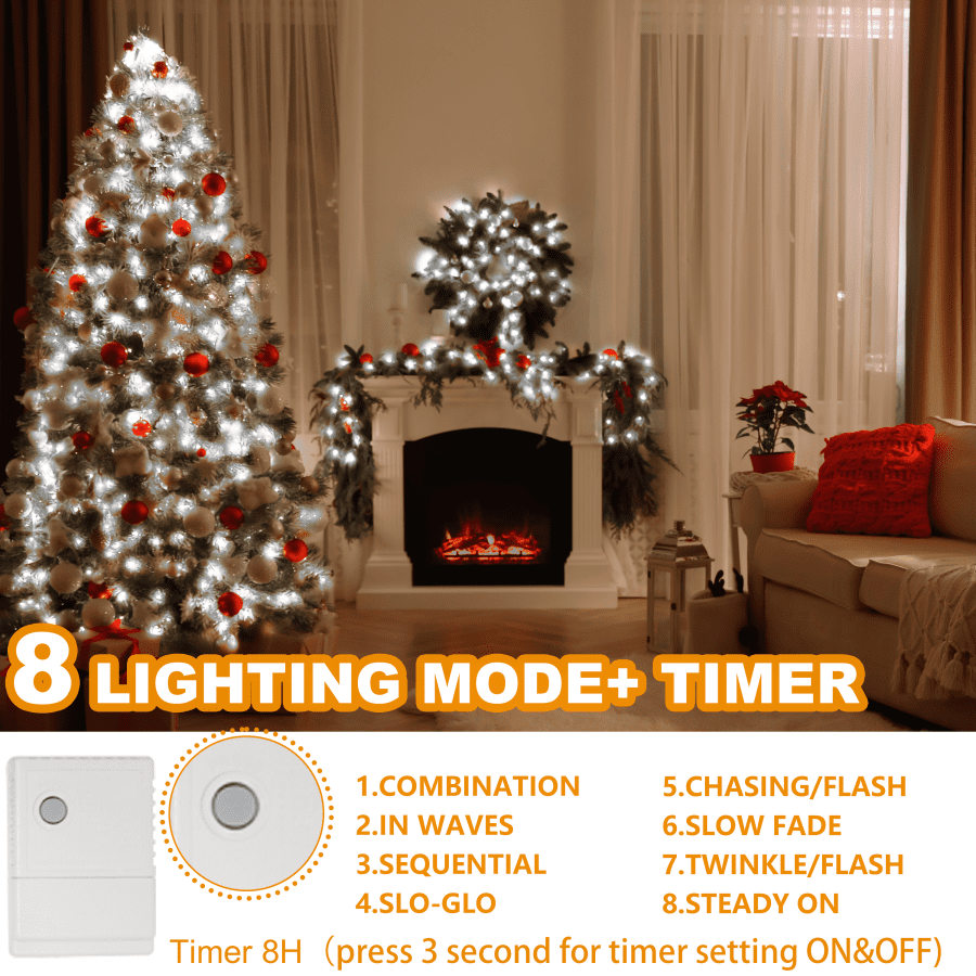 750 LED String Lights Cluster Lights - 41ft White White Wire Outdoor Waterproof Lights, Plug in Indoor String Lights with 8 Modes & Timer Memory for Xmas, Christmas Tree