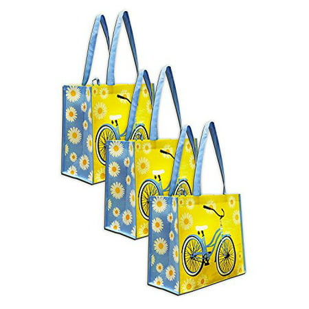 Earthwise Reusable Grocery Bag Shopping Summer Beach Tote w/Bicycle Print (3 (Best Summer Tote Bags)