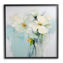 Stupell Industries Abstract White Petals Abstract Painting Black Framed Art Print Wall Art, 17 x 17
