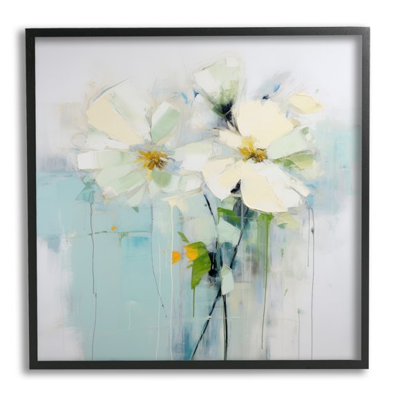 Stupell Industries Abstract White Petals Abstract Painting Black Framed Art Print Wall Art, 17 x 17