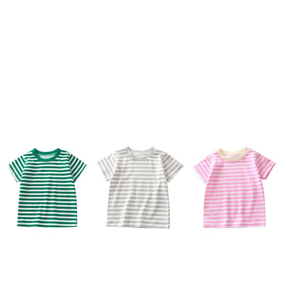 3 Pack Girls Boys Striped Short Sleeve T Shirts Kids Cotton Summer Tops Unisex Children Casual Crewneck Tees 5-6 Years