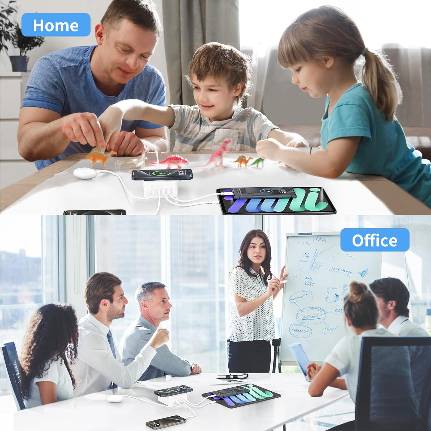 60W Charger Block,Fast Wireless Charger for iPhone 16/16 Pro/16 Pro Max/16 Plus/15/14/13/12,Samsung Galaxy S24/A15 5G/A35/A55/A25,Motorola Razr 2024,Edge 2024,G Stylus,4-Port USB C Charging Station