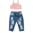 thumbnail image 1 of MesaSe 2Pcs Baby Girls Summer Clothes Set Ribbed Knit Cropped Camisole Ripped Jeans, 1 of 7