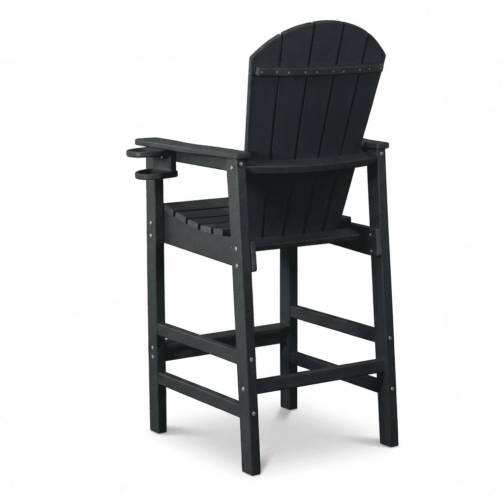 Leumius Tall Adirondack Chairs Set of 1,All Weather Outdoor Bar Height Barstools Chair with Armrests and Cup Holder for Bistro,Poolside,Garden,Black