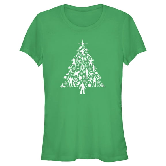 Junior's Guardians of the Galaxy Holiday Special Silhouettes Christmas Tree  Graphic Tee Kelly Green 2X Large