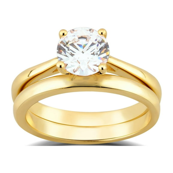 Arista 1.33 ct Round Swarovski Diamond Solitaire Women's Bridal Set in Yellow Plated Sterling Silver