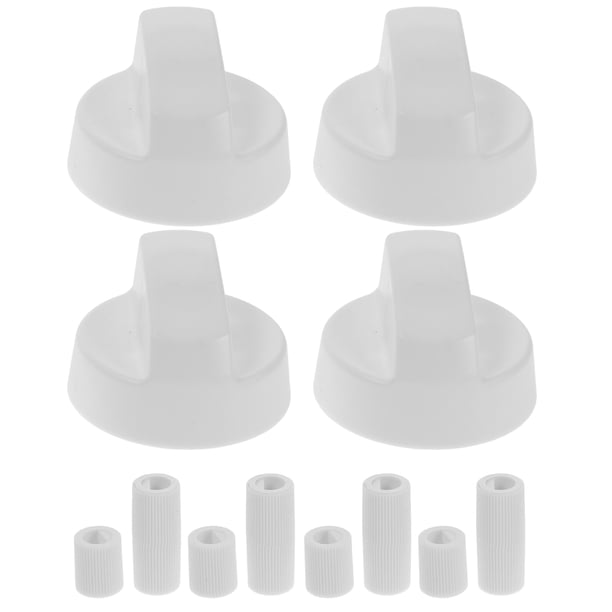 ColoMX Paquete de 4 perillas de repuesto universales con 12 adaptadores, perillas de estufa de gas, perillas de rango de quemador para la mayoría de las estufas de gas o eléctricas, color blanco