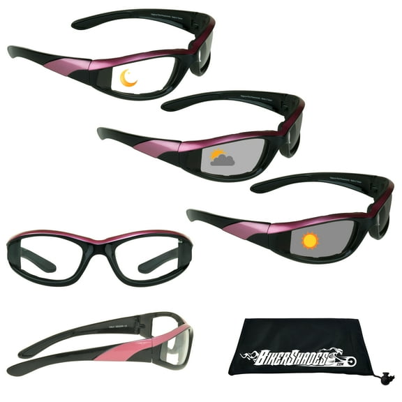 Bikershades Motorcycle Transitional Sunglass Day Night Riding Photochromic Pink Clear